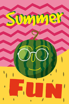 Hello summer watermelon card design. vector illustration, isolated