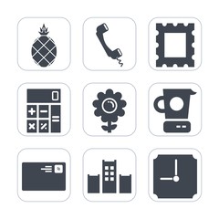 Premium fill icons set on white background . Such as bed, letter, fresh, border, diet, phone, frame, calculator, sign, blank, flower, mixer, hotel, exotic, communication, kitchen, hour, telephone, art