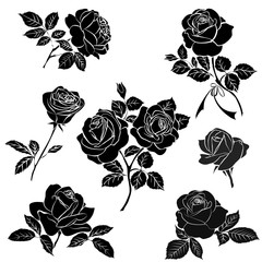 Black silhouette of rose - obrazy, fototapety, plakaty