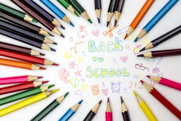 pencils with children's scribbles and the inscription back to school