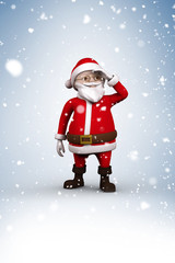 Composite image of cartoon santa with snow falling