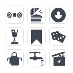 Premium fill icons set on white background . Such as fashion, clothing, apron, human, tie, kitchen, winner, bookmark, cook, restaurant, suit, gambling, play, pinafore, elegance, accessory, achievement