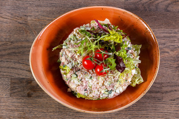 Salad with prawns and salmon