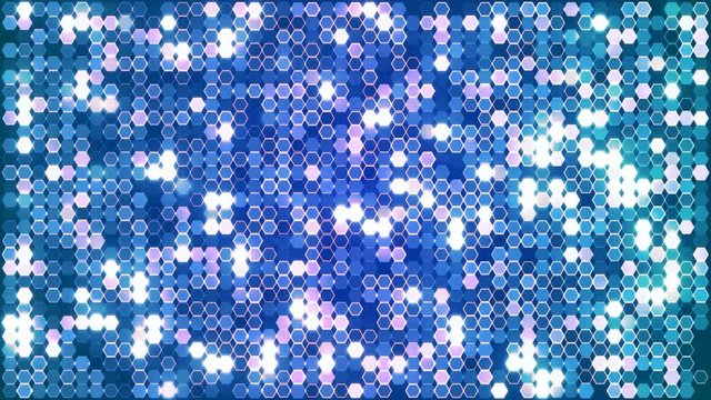 Blue and purple glitter hexagon abstract background animations. Seamless loop.