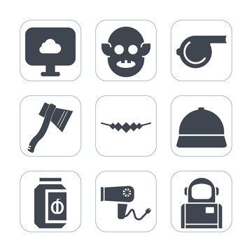 Premium fill icons set on white background . Such as extraterrestrial, necklace, work, jam, hairdryer, dryer, jewelry, glass, axe, alien, cosmonaut, care, hair, technology, sign, humanoid, cloud, blow