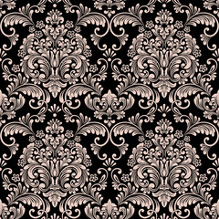 Vector damask seamless pattern background. Classical luxury old fashioned damask ornament, royal victorian seamless texture for wallpapers, textile, wrapping. Exquisite floral baroque template.