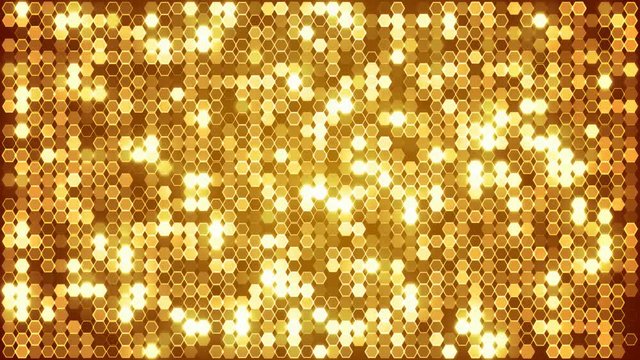 Gold glitter hexagon abstract background animations. Seamless loop.