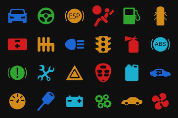 Vector car icons set. Automobile symbol collection. Silhouette illustration.