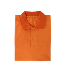 Orange man shirt isolated on white background.