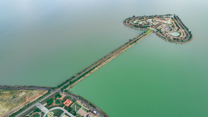 The Holy Heart Land - Talayluang in Sukhothai,Thailand. Aerial view from flying drone