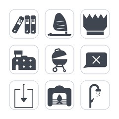 Premium fill icons set on white background . Such as bathroom, surfer, speed, home, download, sport, city, closed, surf, urban, paper, bath, hygiene, directory, meat, grill, house, document, man, fire