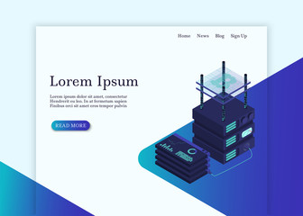 Blockchain technology. Cryptocurrency mining isometric composition. Landing page template. Vector illustration