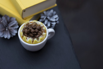 coffee beans and books