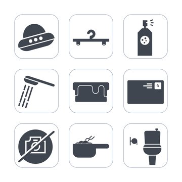 Premium fill icons set on white background . Such as flying, clothing, bath, hanger, wc, shop, mail, dessert, space, send, water, spray, meal, ufo, no, invasion, coat, food, fashion, letter, cake, pie