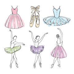 Sketch vector pictures of different ballet dancers. Hand drawn illustrations of ballerinas © ONYXprj