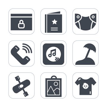 Premium fill icons set on white background . Such as care, sign, newborn, baby, mobile, clothes, childhood, want, call, child, kayak, water, interests, music, web, outgoing, internet, template, lock