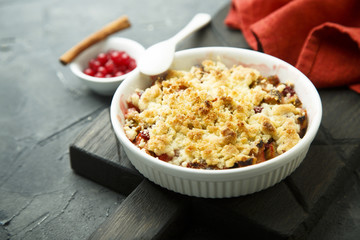 Homemade crumble dessert with red berries