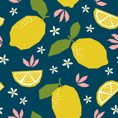 seamless pattern with lemons and blossoms