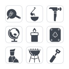 Premium fill icons set on white background . Such as white, meal, soup, play, meat, kitchen, grill, restaurant, globe, fire, equipment, bowl, candle, pot, flame, poker, top, food, decoration, view