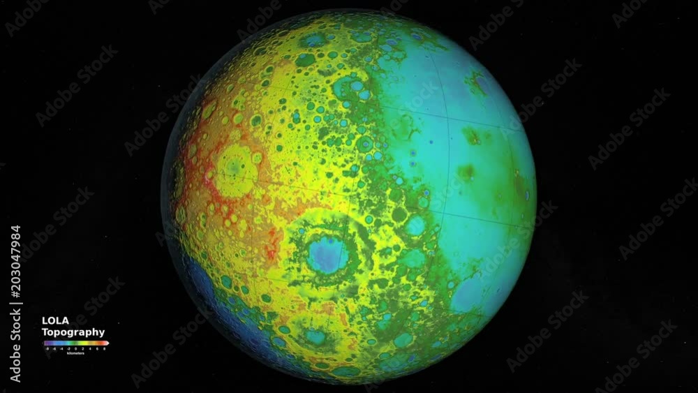 Wall mural seamless animation of the elevation topography of the moon. lola topographic map. elements of this i