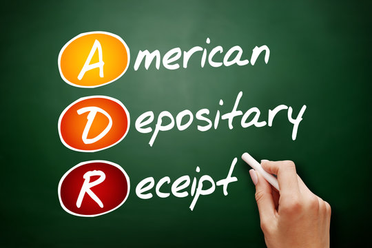ADR - American Depositary Receipt acronym, business concept on blackboard