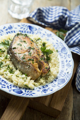 Grilled fish with couscous and herbs