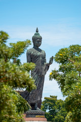 Fototapeta premium big standing Lord Buddha statue at Phutthamonthon is a Buddhist park in the Phutthamonthon District in Nakhon Pathom province, THAILAND