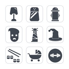 Premium fill icons set on white background . Such as child, table, kid, department, fish, pram, water, white, hipster, kitchen, circus, salt, modern, seafood, light, home, fire, food, beacon, graphic