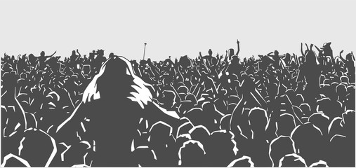 Illustration of large crowd of people at live event in black and white