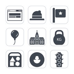 Premium fill icons set on white background . Such as cap, birthday, religion, green, style, national, safety, flag, usa, bear, weight, nation, heavy, computer, website, play, kilogram, traffic, home