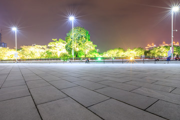 empty city square floor and street lamp at night