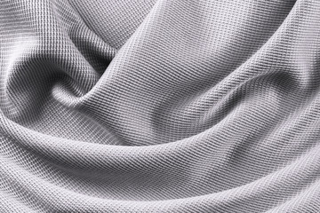 Silber Stoff Seide Struktur Glanz Stoff Gewebe Material Textur mit Falten Macro Closeup Hintergrund
