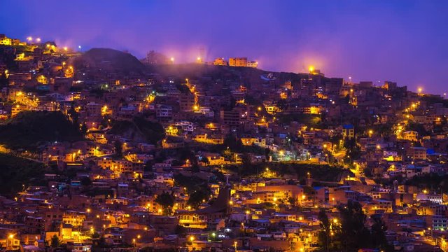 Timelapse of the city of La Paz, Bolivia. Night to day timelapse