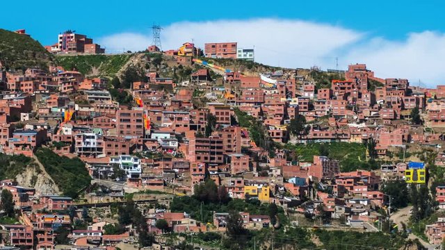 Timelapse of the city of La Paz, Bolivia. Day to night, zoom out timelapse