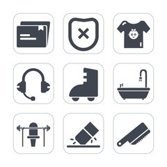 Premium fill icons set on white background . Such as erase, cute, eraser, fitness, roller, small, protection, table, paper, business, knife, web, newborn, cutlery, file, kitchen, fork, clothing, white