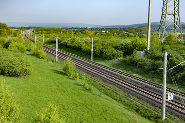 rails in rural landscape for german high speed train Intercity Express (ICE)