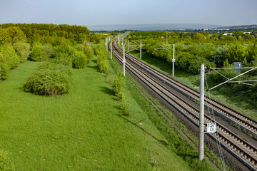 rails in rural landscape for german high speed train Intercity Express (ICE)