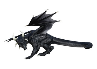 Naklejka premium 3D Rendering Fantasy Czarny Smok na białym tle