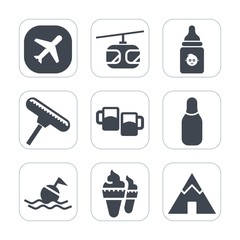 Premium fill icons set on white background . Such as sweet, transportation, food, cream, help, travel, ball, plane, dessert, pub, bar, alcohol, sky, electric, ice, beer, buoy, bowling, bottle, air