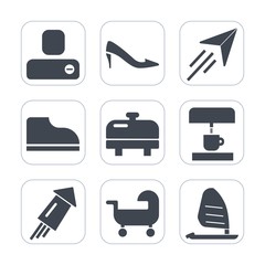 Premium fill icons set on white background . Such as kitchen, holiday, wind, plane, delete, baby, female, festival, travel, water, heel, social, machine, equipment, fashion, concept, contact, user