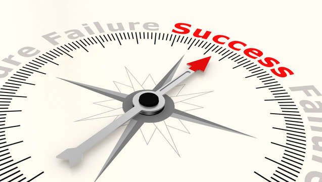Compass with arrow pointing to the word success