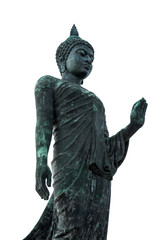 Fototapeta na wymiar Old Buddha statue on a white background in Thailand.