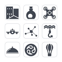 Premium fill icons set on white background . Such as restaurant, construction, architecture, food, air, bottle, mediterranean, travel, balloon, real, japanese, mon, transport, kamon, olive, drone, hot