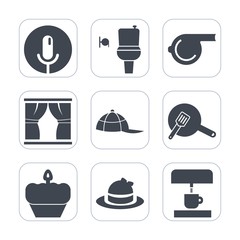 Premium fill icons set on white background . Such as sweet, cake, cooking, referee, pan, doughnut, cap, public, coffee, dessert, voice, white, home, house, machine, fashion, bathroom, record, game, wc