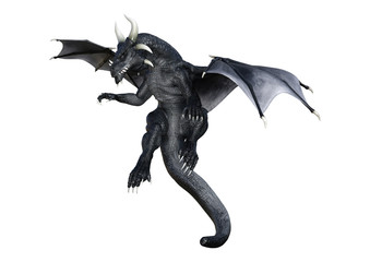 3D Rendering Fantasy Black Dragon on White