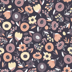 Naklejka premium Floral pattern on dark background
