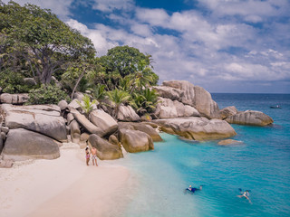 happy young coupe on honymoon vacation Seychelles