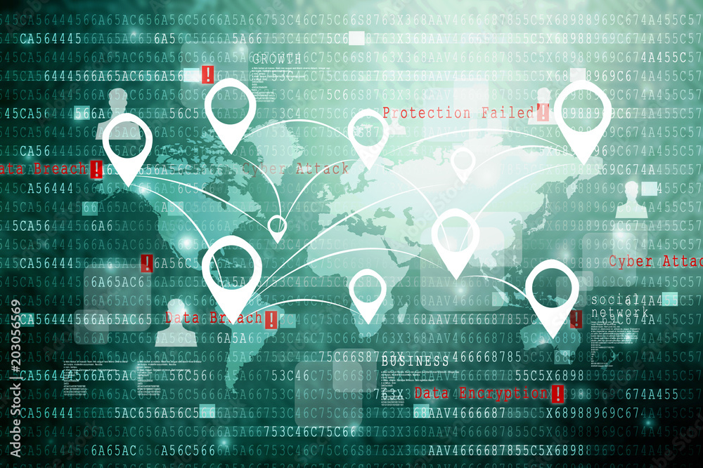 Fototapete 2d rendering red map pointer with world map