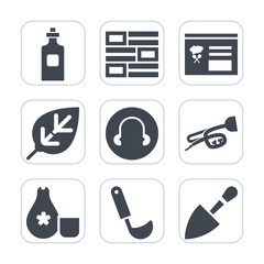 Premium fill icons set on white background . Such as leaf, sound, cuisine, plant, construction, sake, internet, water, trumpet, liquid, newspaper, japan, sign, media, tree, music, tool, beverage, menu