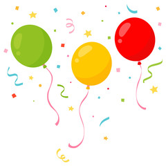 Party balloons with colorful confetti on white background